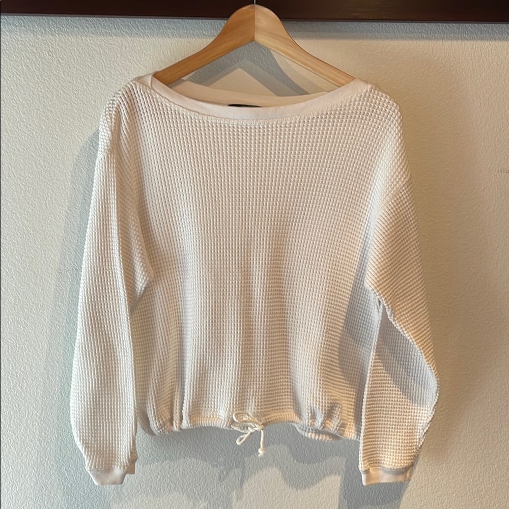 Moda International Waffle Knit, Wide Neck, White Sweater, Size S Oversized